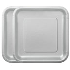 Silver - Square 9" Dinner Plates (Pack of 14)