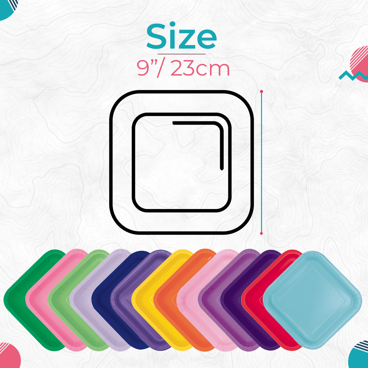 Silver - Square 9" Dinner Plates (Pack of 14)