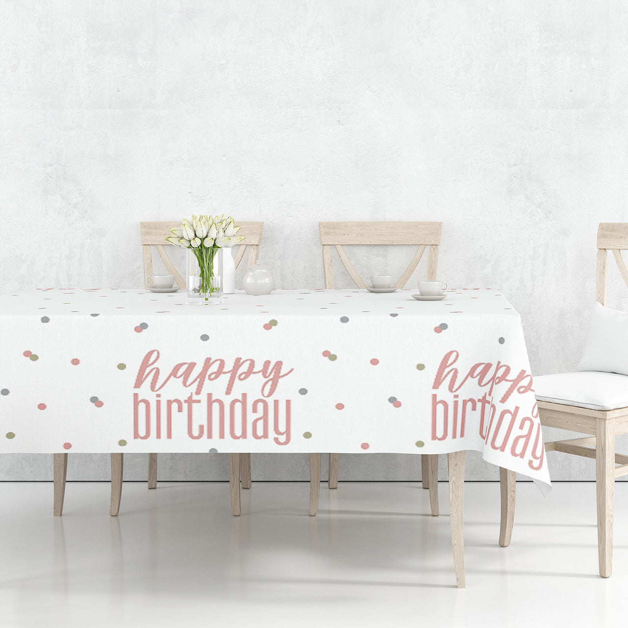 Happy Birthday Tablecloth (54" x 84") - Rose Gold Glitz