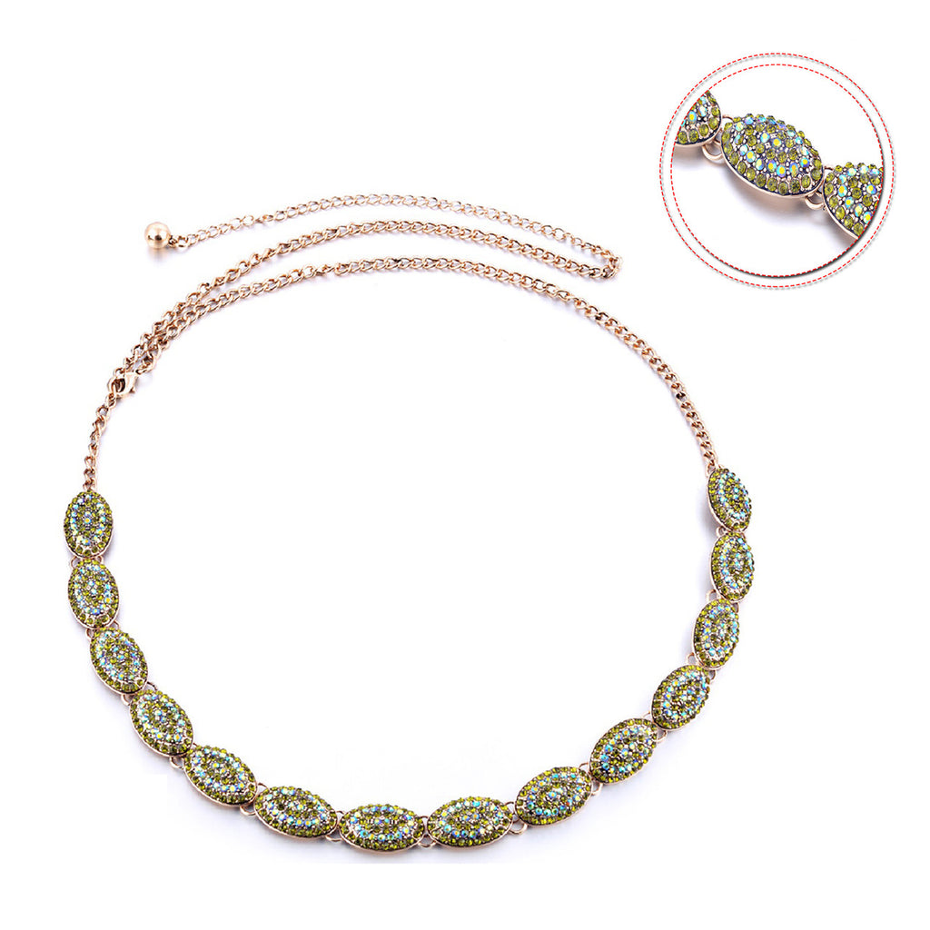 Oval Diamante Belt with Green Rhinestones