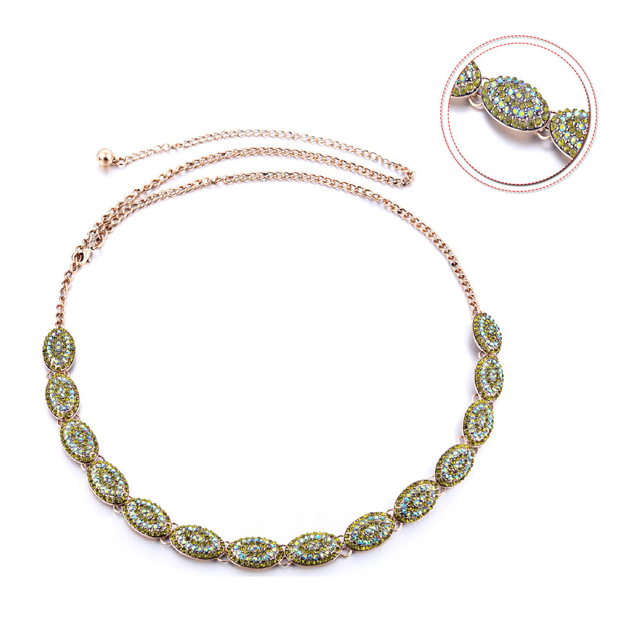 Oval Diamante Belt with Green Rhinestones