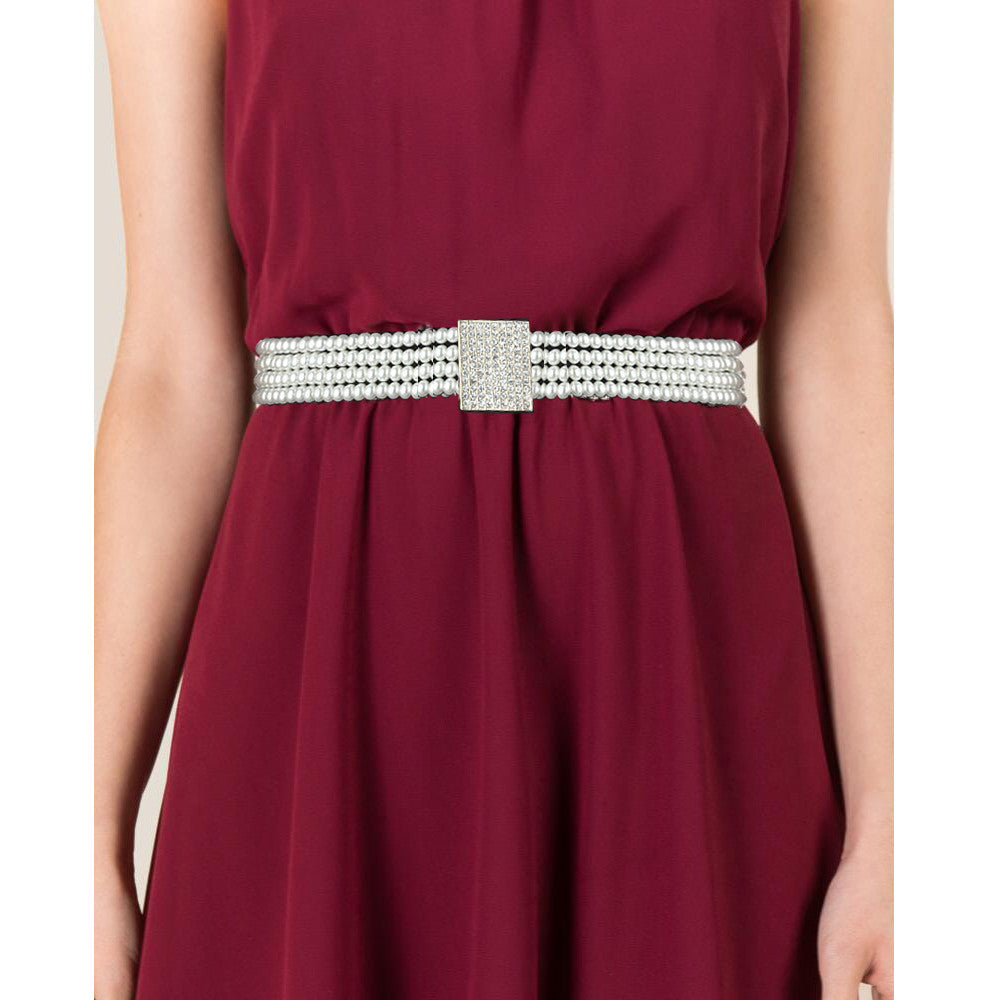 Pearl Belt in 4 Rows with Diamante Buckle