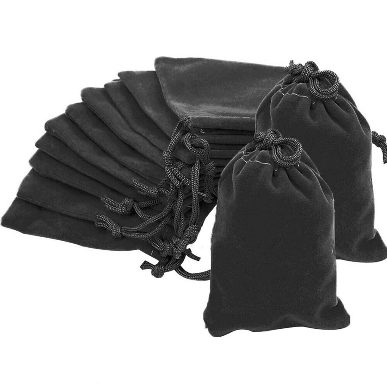 7cm x 9cm Velvet Bags with Drawstring - Black