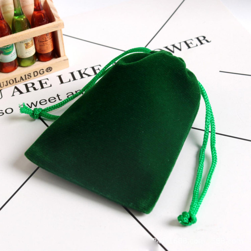 7cm x 9cm Velvet Bags with Drawstring - Green