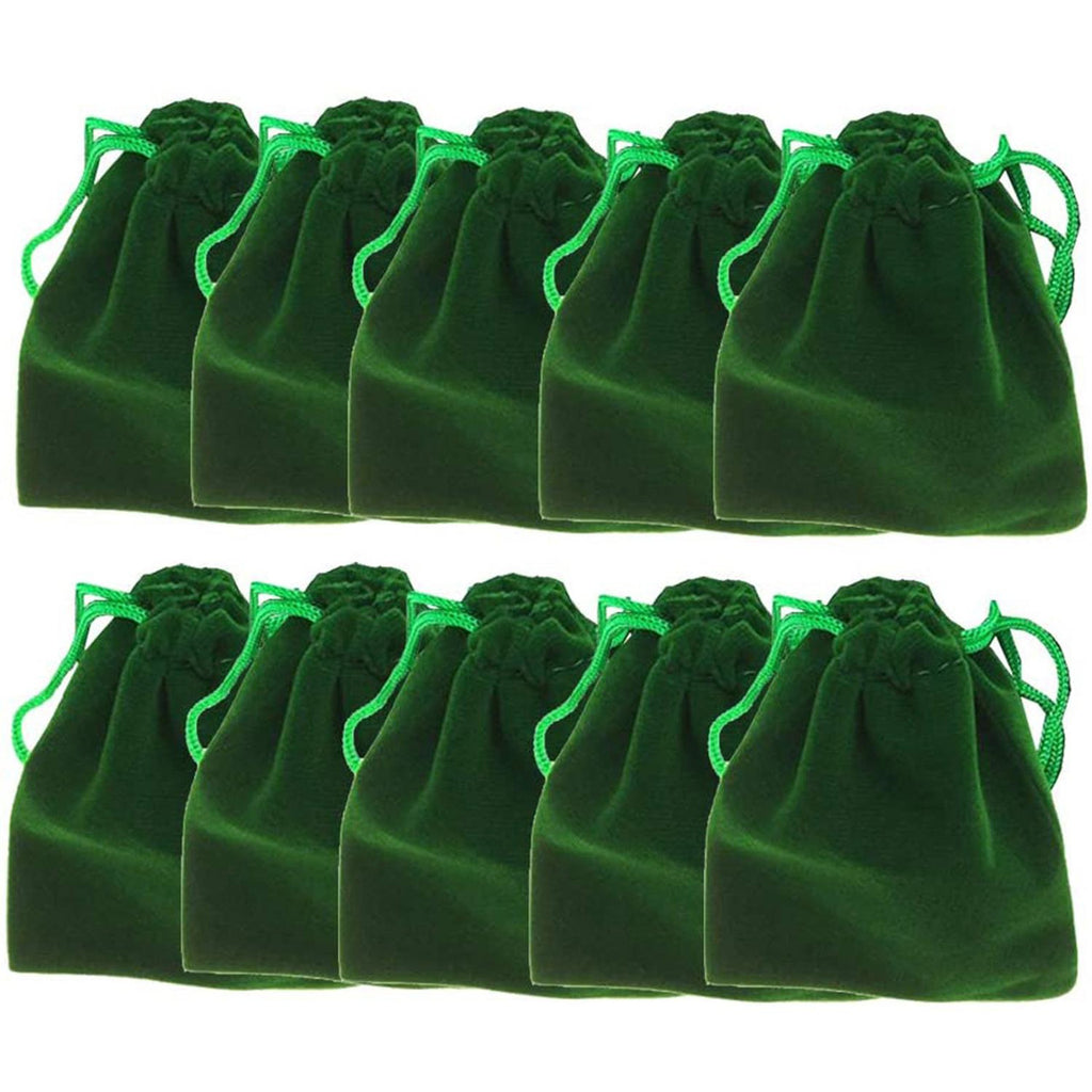 7cm x 9cm Velvet Bags with Drawstring - Green