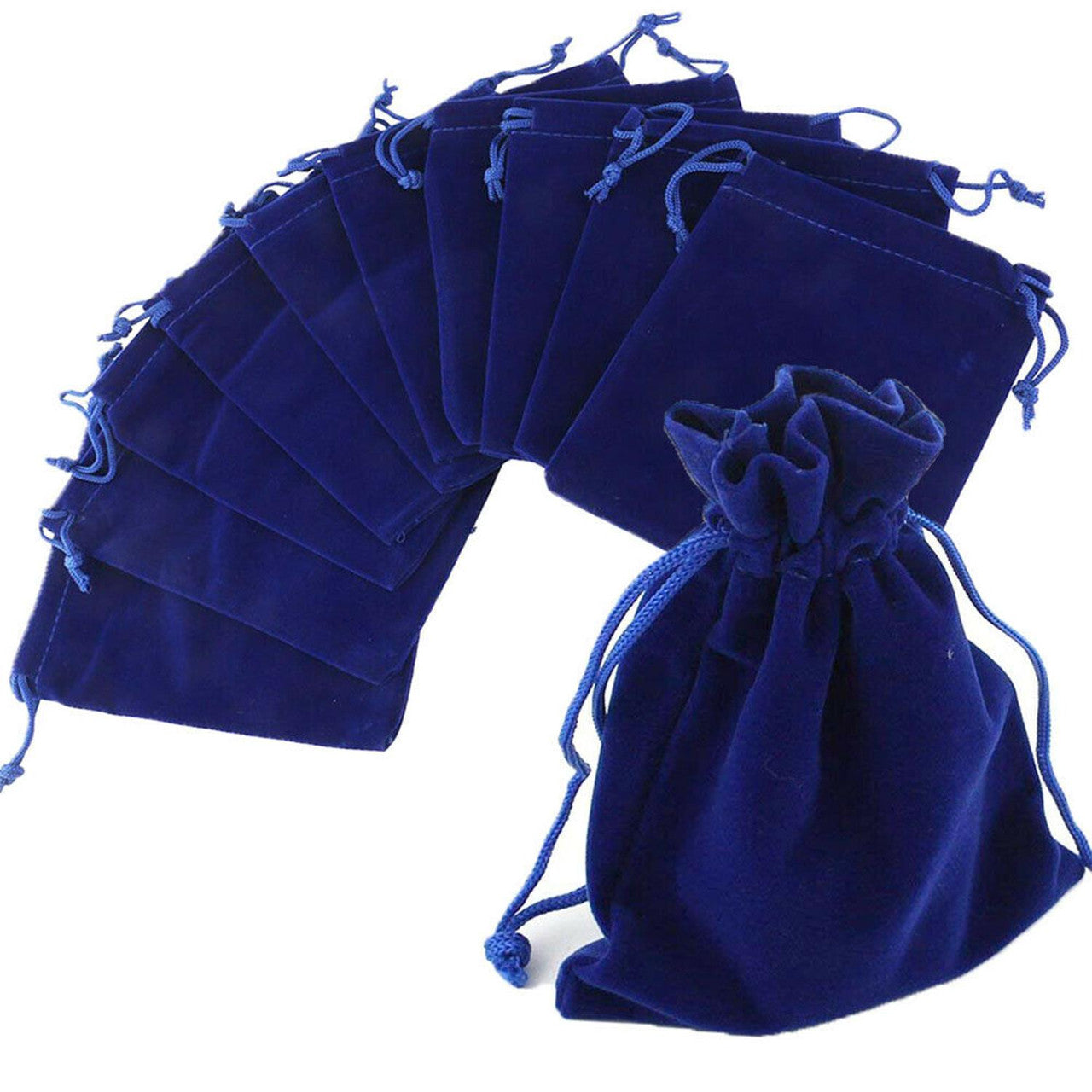 7cm x 9cm Velvet Bags with Drawstring - Navy Blue