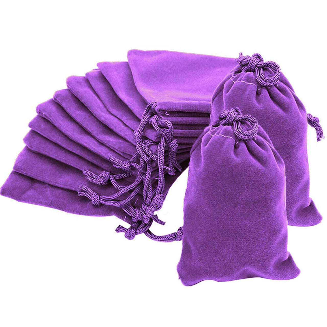 7cm x 9cm Velvet Bags with Drawstring - Purple