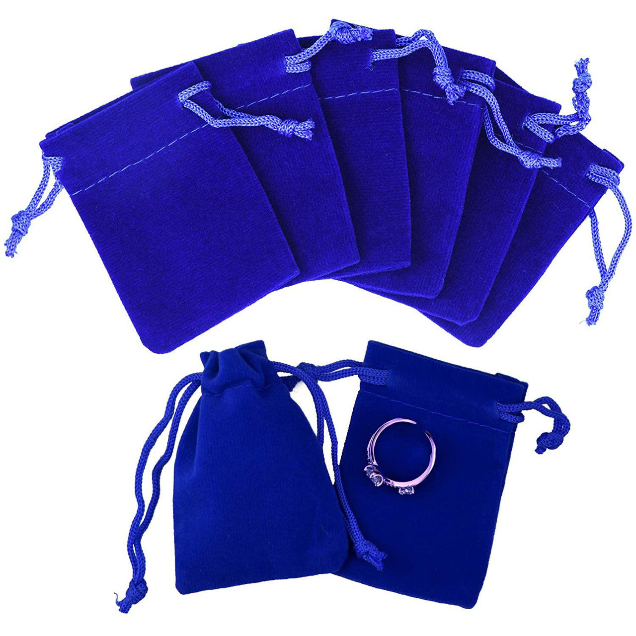 7cm x 9cm Velvet Bags with Drawstring - Royal Blue