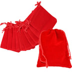 7cm x 9cm Velvet Bags with Drawstring - Red