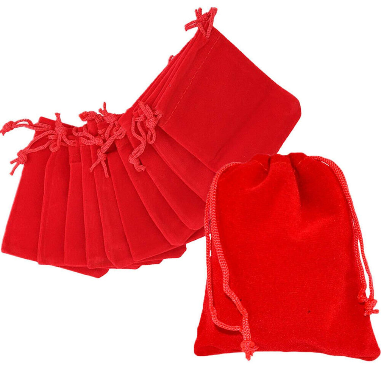 7cm x 9cm Velvet Bags with Drawstring - Red