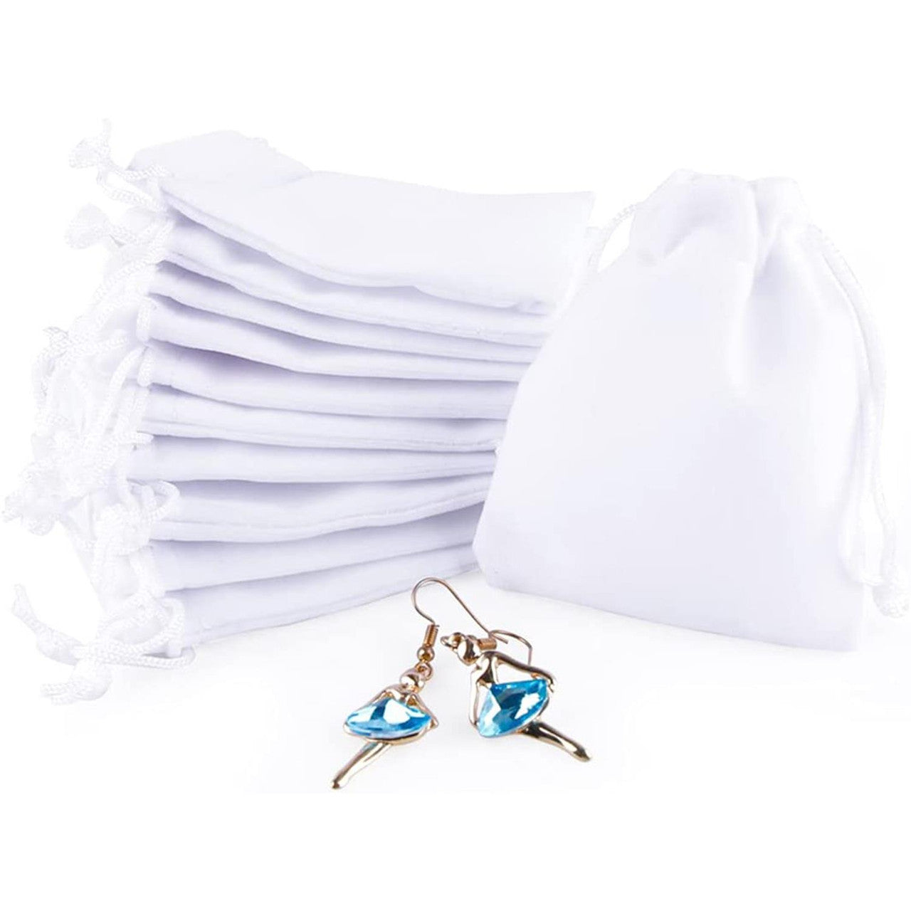 7cm x 9cm Velvet Bags with Drawstring - White