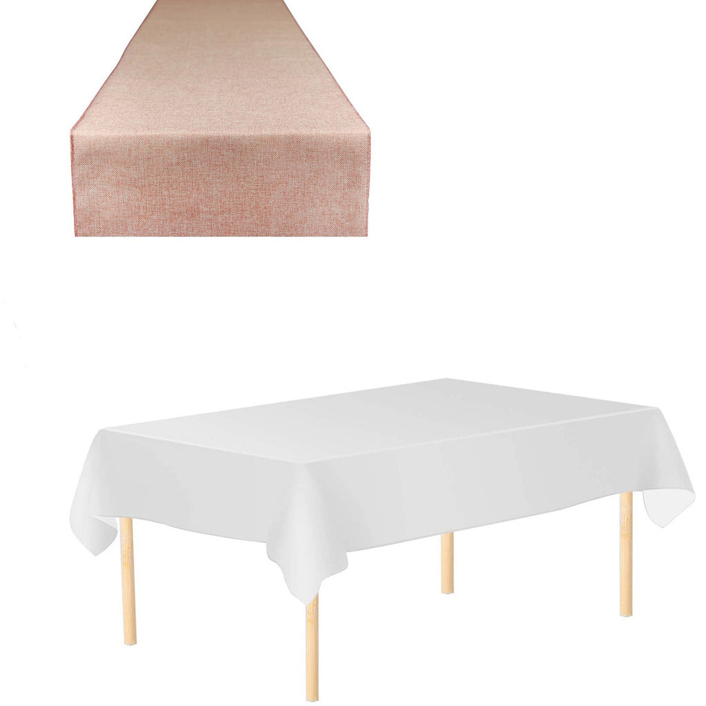 Plastic Table Cloth And Blush Pink Hessian Runner Set - 2pcs