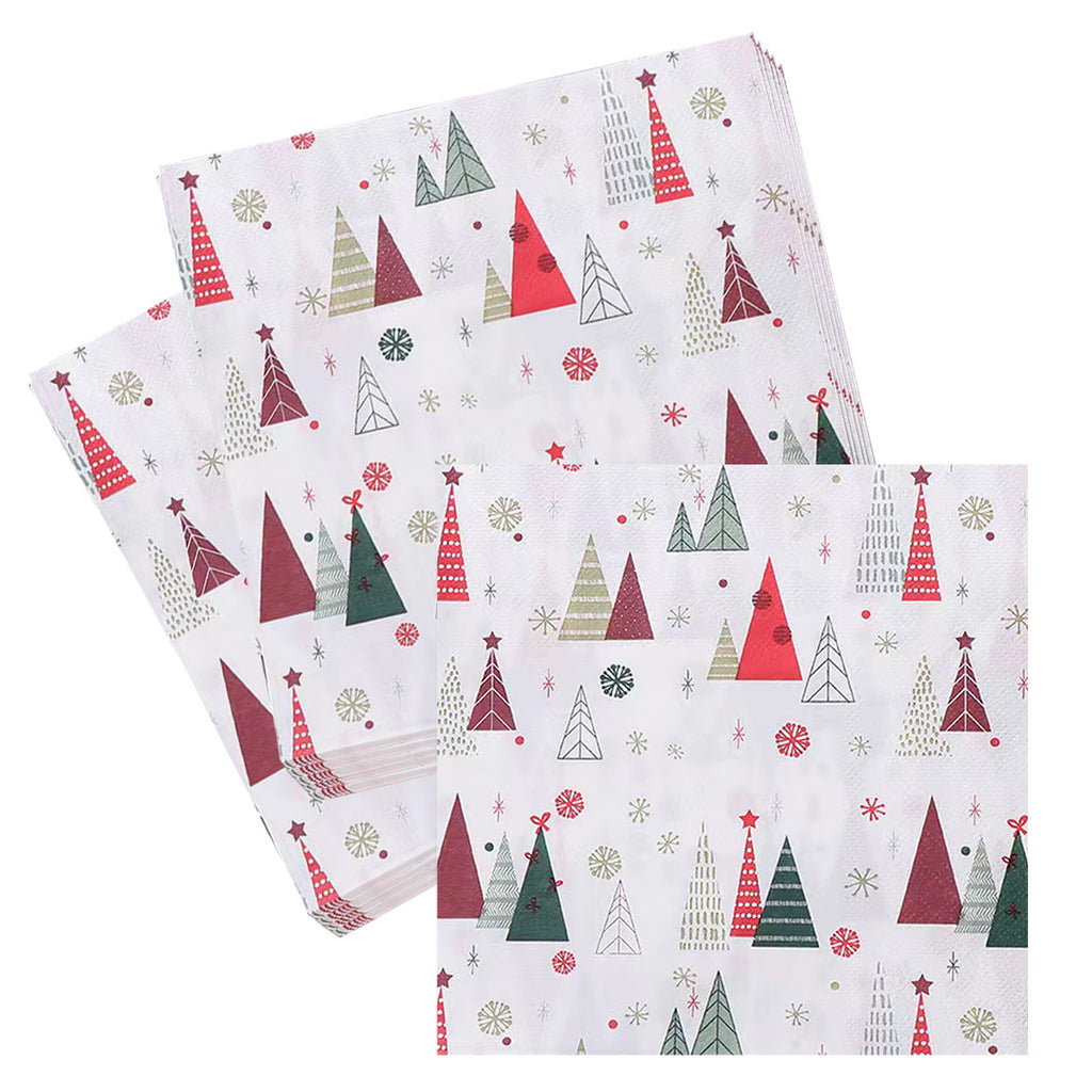 White Disposable Paper Napkins - XMAS Tree Design