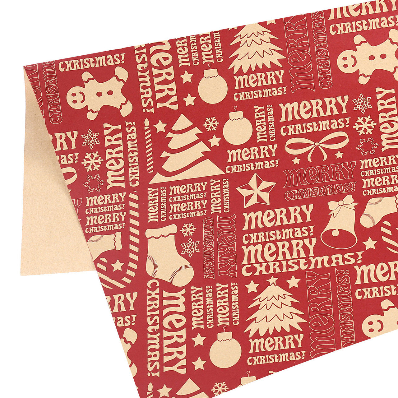 Christmas Kraft Wrapping Paper 70cm x 50cm, 9 sheets - Christmas Tree & Bauble Designs
