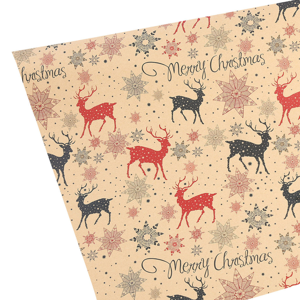 Christmas Kraft Wrapping Paper 70cm x 50cm, 9 sheets - Reindeer & Candy Cane Designs
