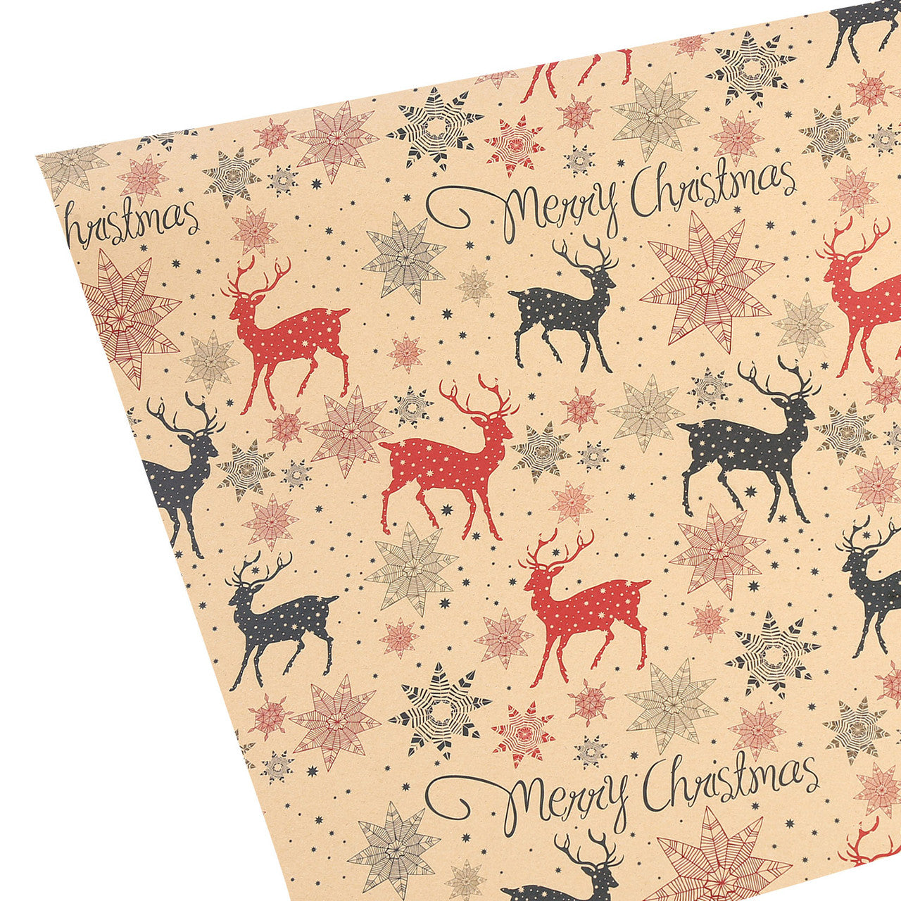 Christmas Kraft Wrapping Paper 70cm x 50cm, 9 sheets - Reindeer & Candy Cane Designs