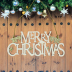 Merry Christmas Plaque Door Hanging Sign - Gold Glitter Star