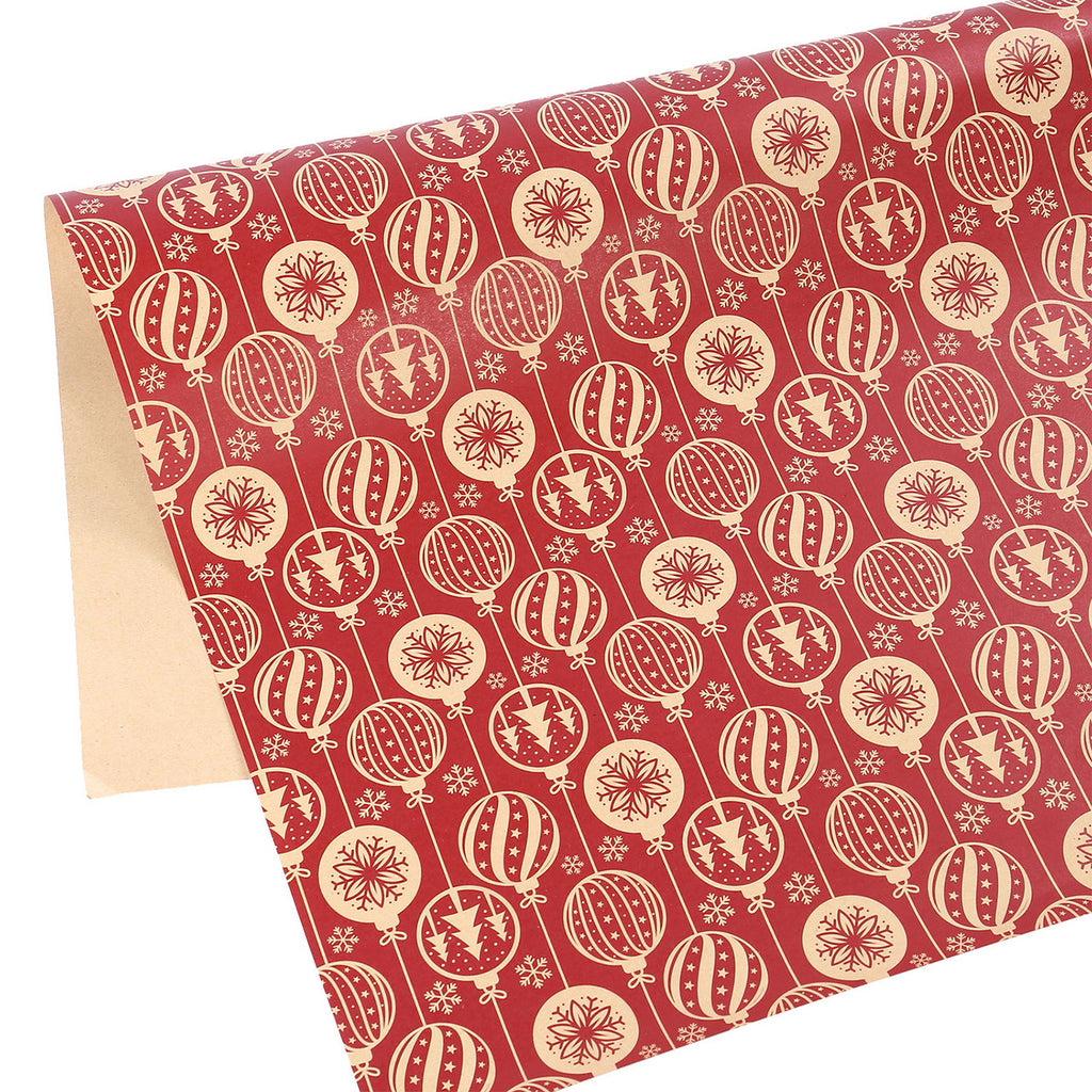 Christmas Kraft Wrapping Paper 70cm x 50cm, 9 sheets - Christmas Tree & Bauble Designs