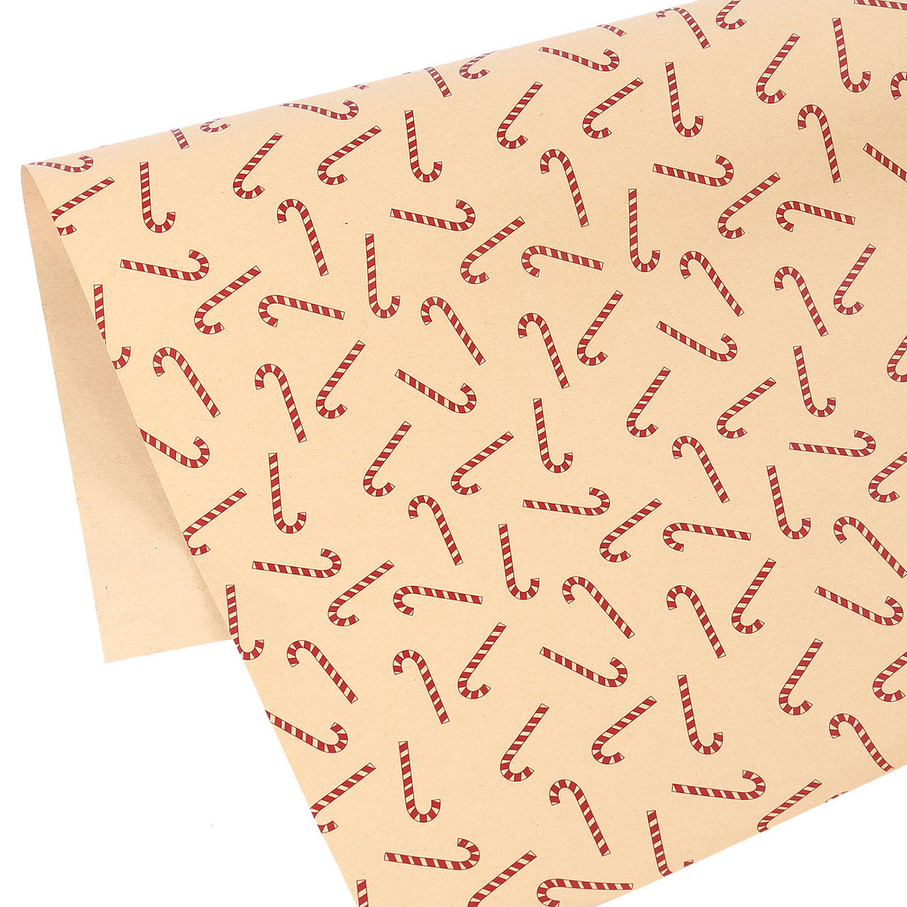 Christmas Kraft Wrapping Paper 70cm x 50cm, 9 sheets - Reindeer & Candy Cane Designs