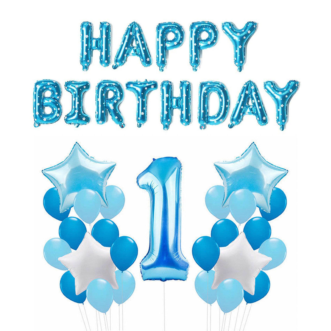 Happy 1st Birthday Balloon Bundle - Blue