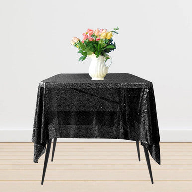 Sequin Sparkly Square Tablecloth - Black