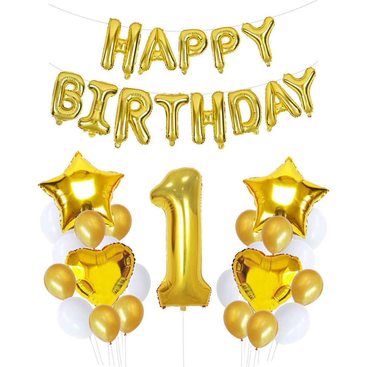 Happy 1st Birthday Balloon Bundle - Gold