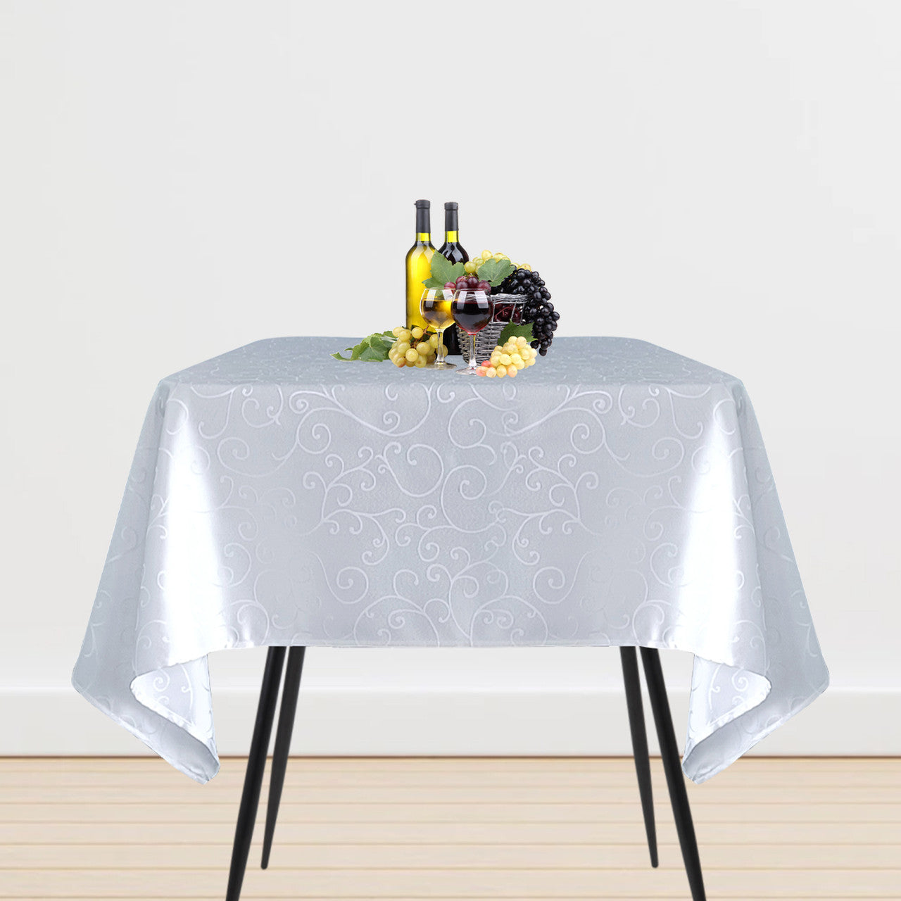 200GSM Square Damask Polyester Tablecloth - White