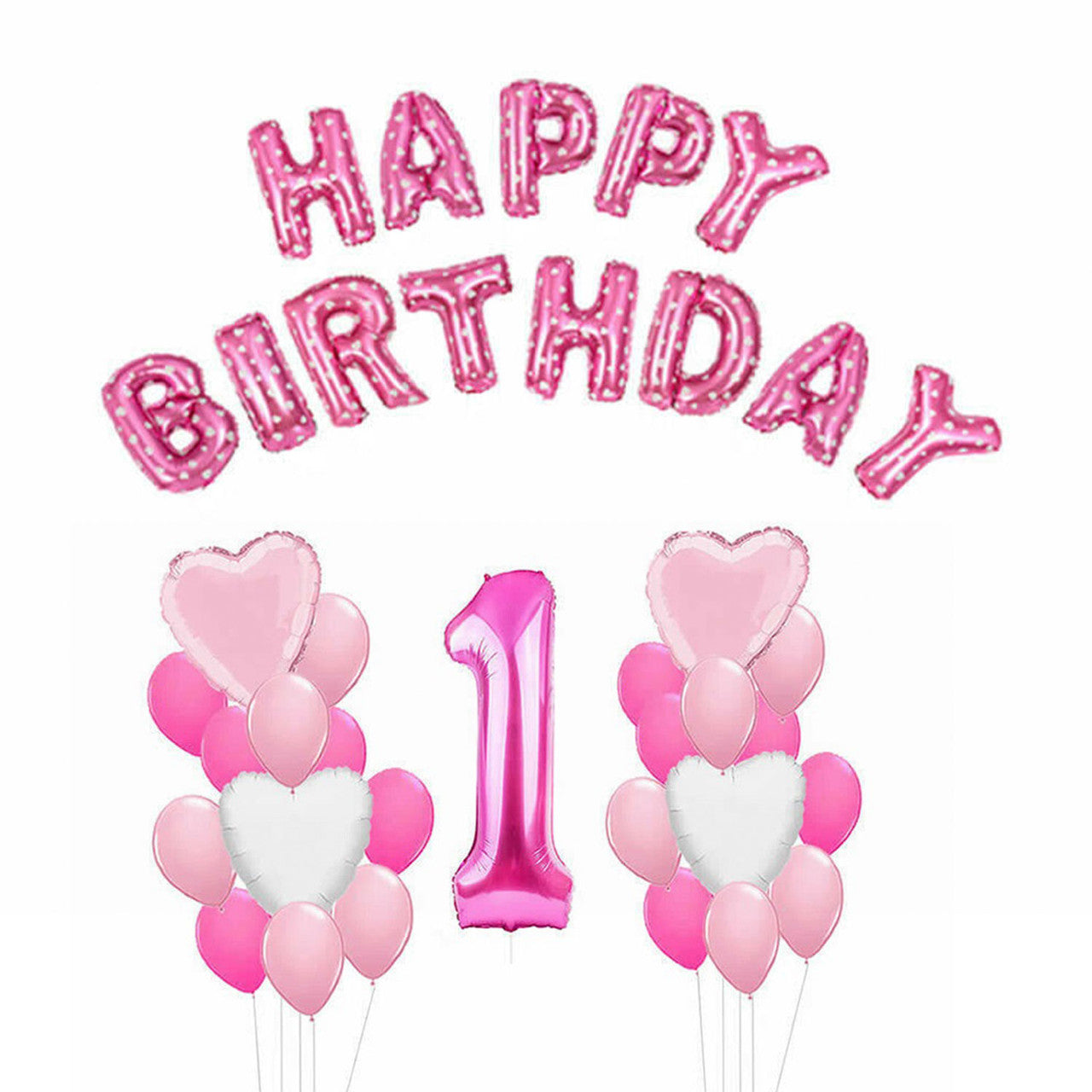 Happy 1st Birthday Balloon Bundle - Pink