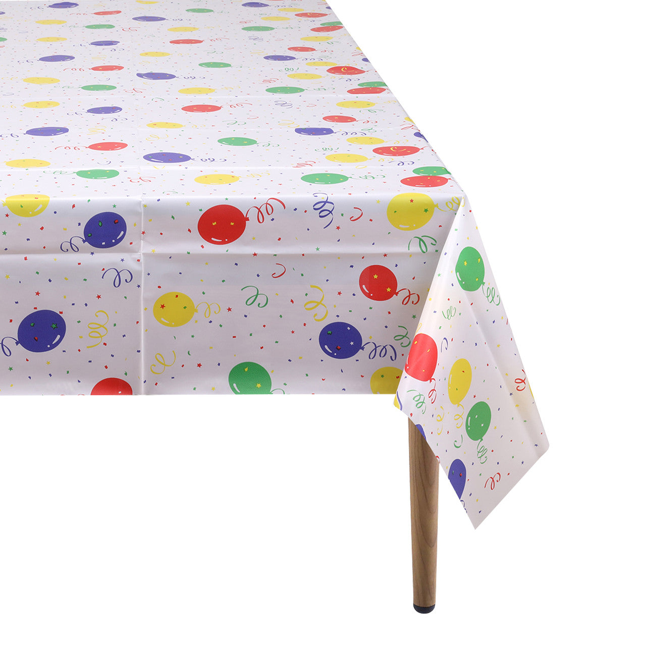 Rectangular Plastic Disposable Tablecloth - White - Multicolour Happy Birthday Polka Dot Print