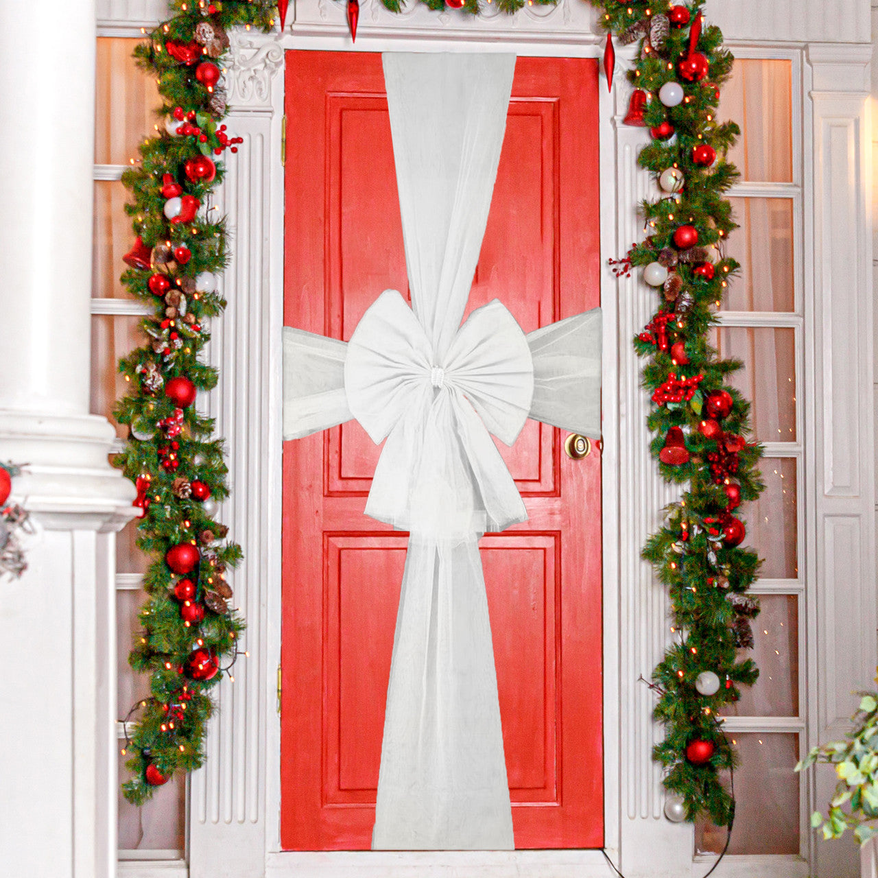 Christmas Door Bow with Diamante Detail - White