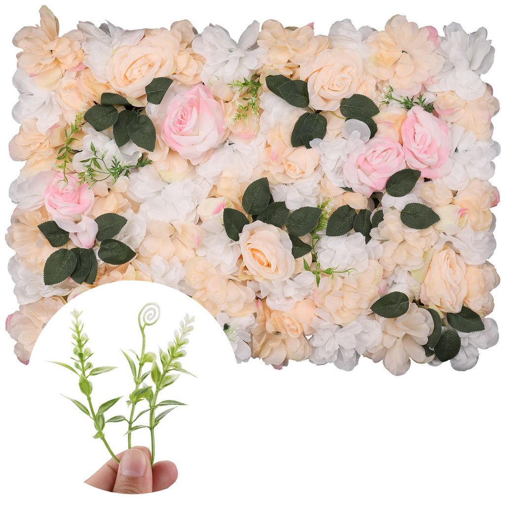Hydrangea Artificial Flower Wall Panel 60cm x 40cm - Pastella & Poma Roses with Green Leaves