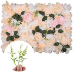 Hydrangea Artificial Flower Wall Panel 60cm x 40cm - Pastella & Poma Roses with Green Leaves
