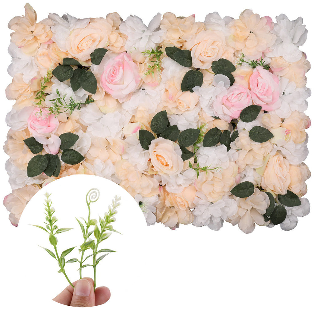 Hydrangea Artificial Flower Wall Panel 60cm x 40cm - Pastella & Poma Roses with Green Leaves x 12