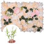 Hydrangea Artificial Flower Wall Panel 60cm x 40cm - Pastella & Poma Roses with Green Leaves x 12