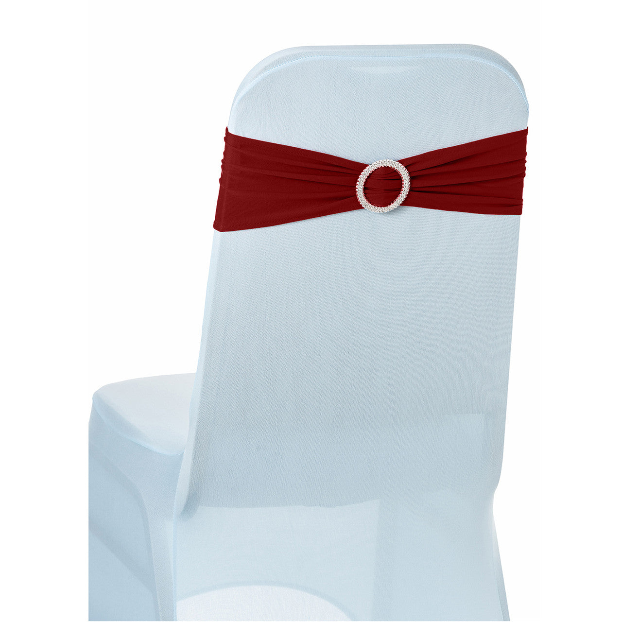 Spandex Chair Band with Round Diamante Buckle - Deep Red