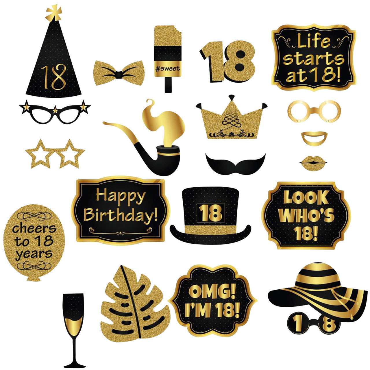18th Birthday Party Photo Booth Props - 21Pcs