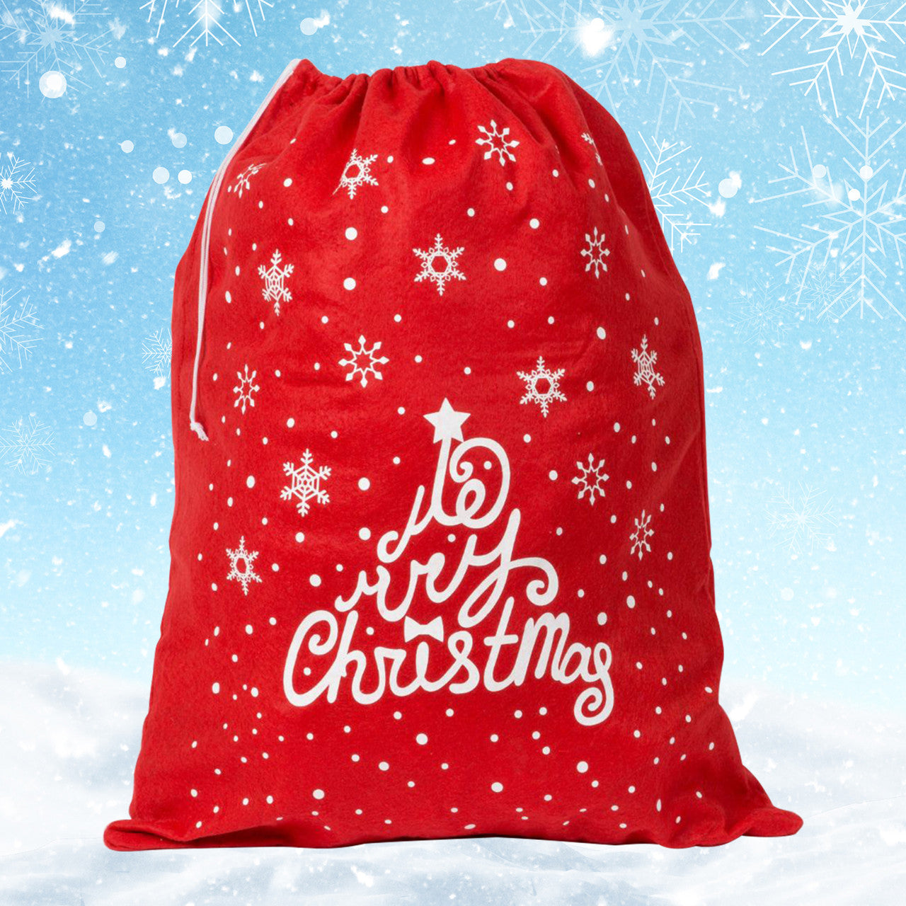 Christmas Red Felt Sack - Snowflakes