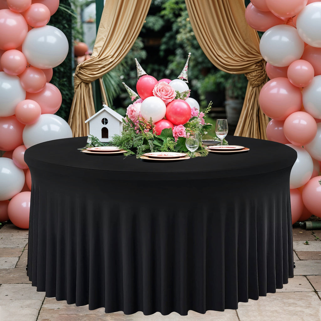 60" Round Spandex Tablecloth with Skirt - Black