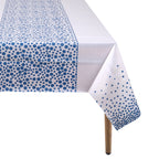Rectangular Plastic Disposable Tablecloth - White - Sky Blue Polka Dot Print