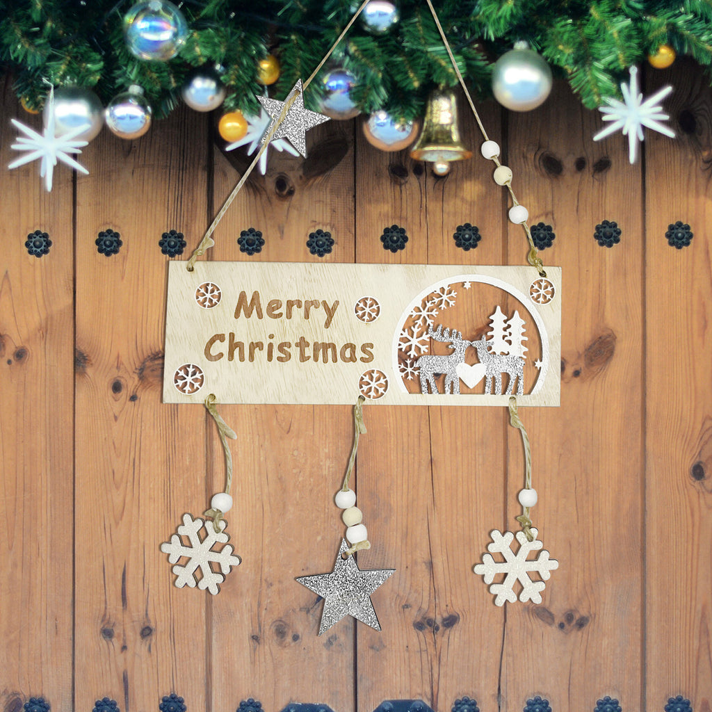 Christmas Hanging Sign - Silver Glitter Star
