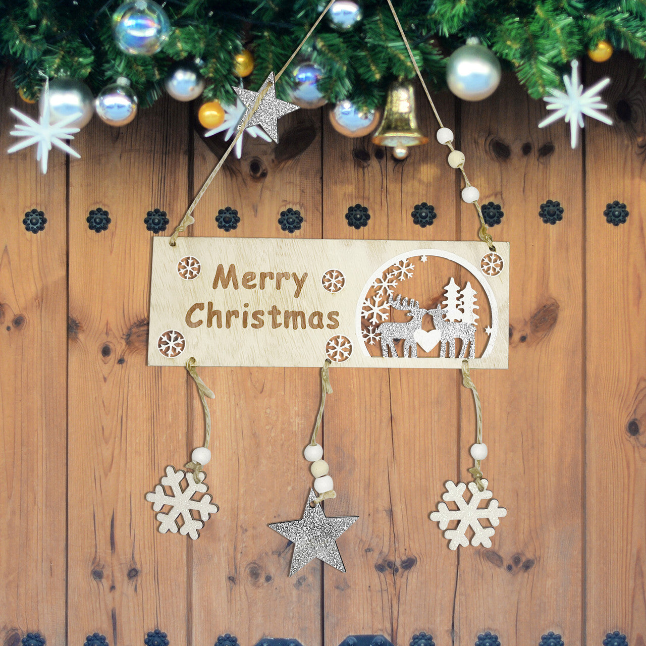 Christmas Hanging Sign - Silver Glitter Star
