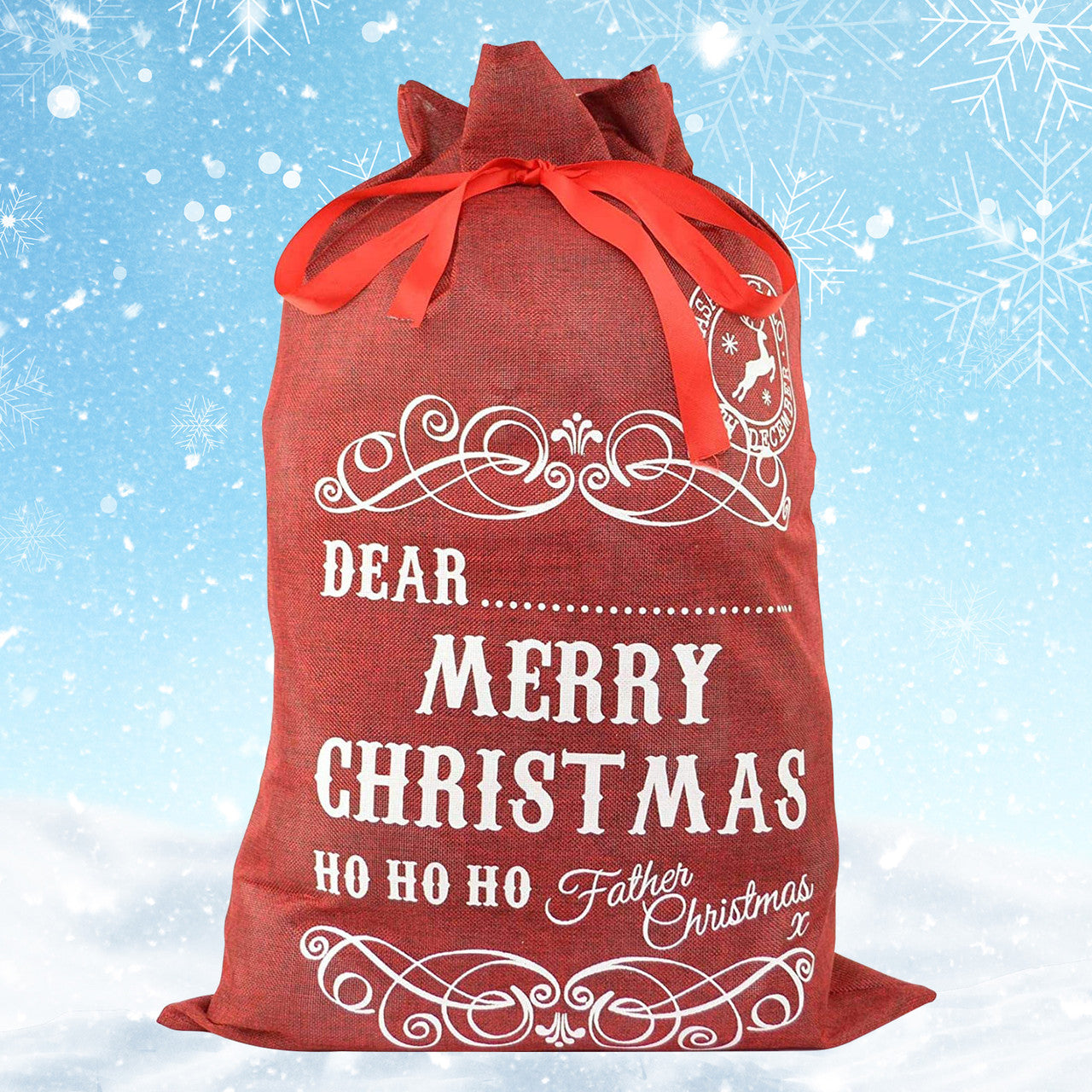Burlap Jute Red Christmas Sack - 42cm x 31cm