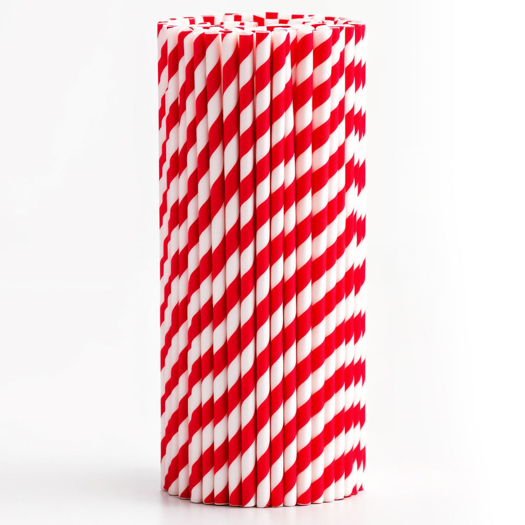 Red & White Striped Biodegradable Paper Straws