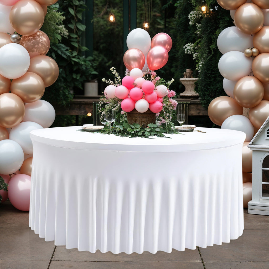 60" Round Spandex Tablecloth with Skirt - White