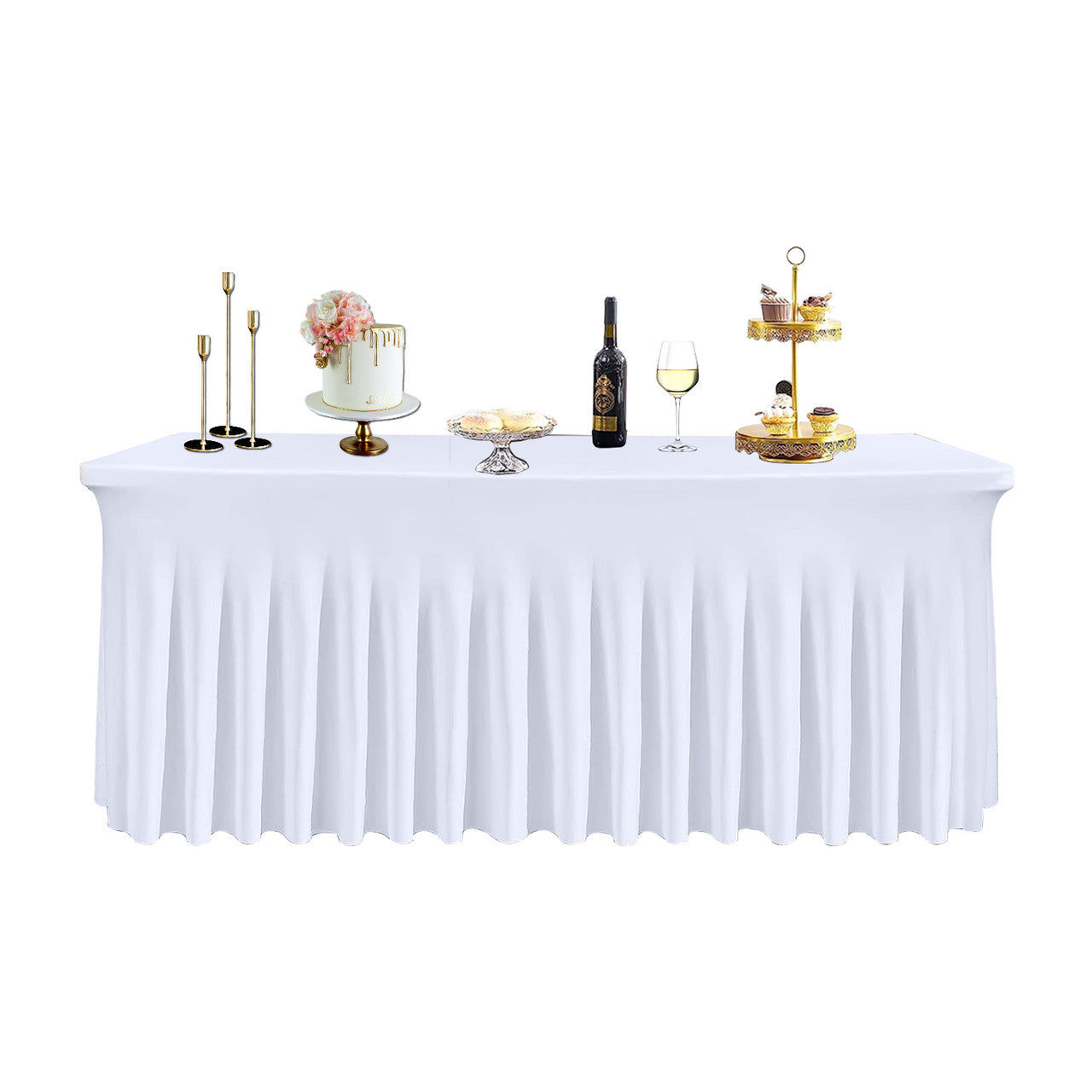 183cm x 74cm Rectangle Spandex Tablecloth with Skirt - White