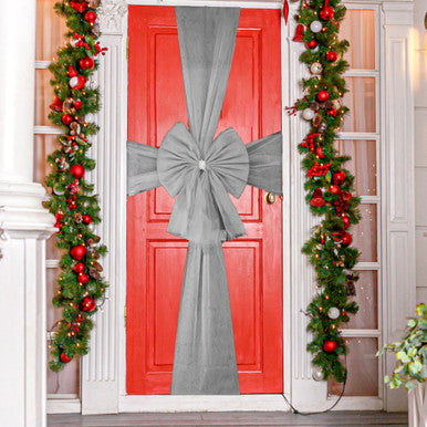 Christmas Door Bow with Diamante Detail - Silver