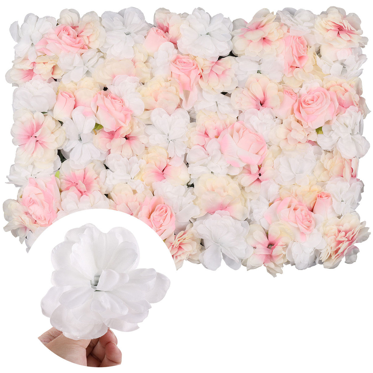 Hydrangea Artificial Flower Wall Panel 60cm x 40cm - White Roses with Pink Shades