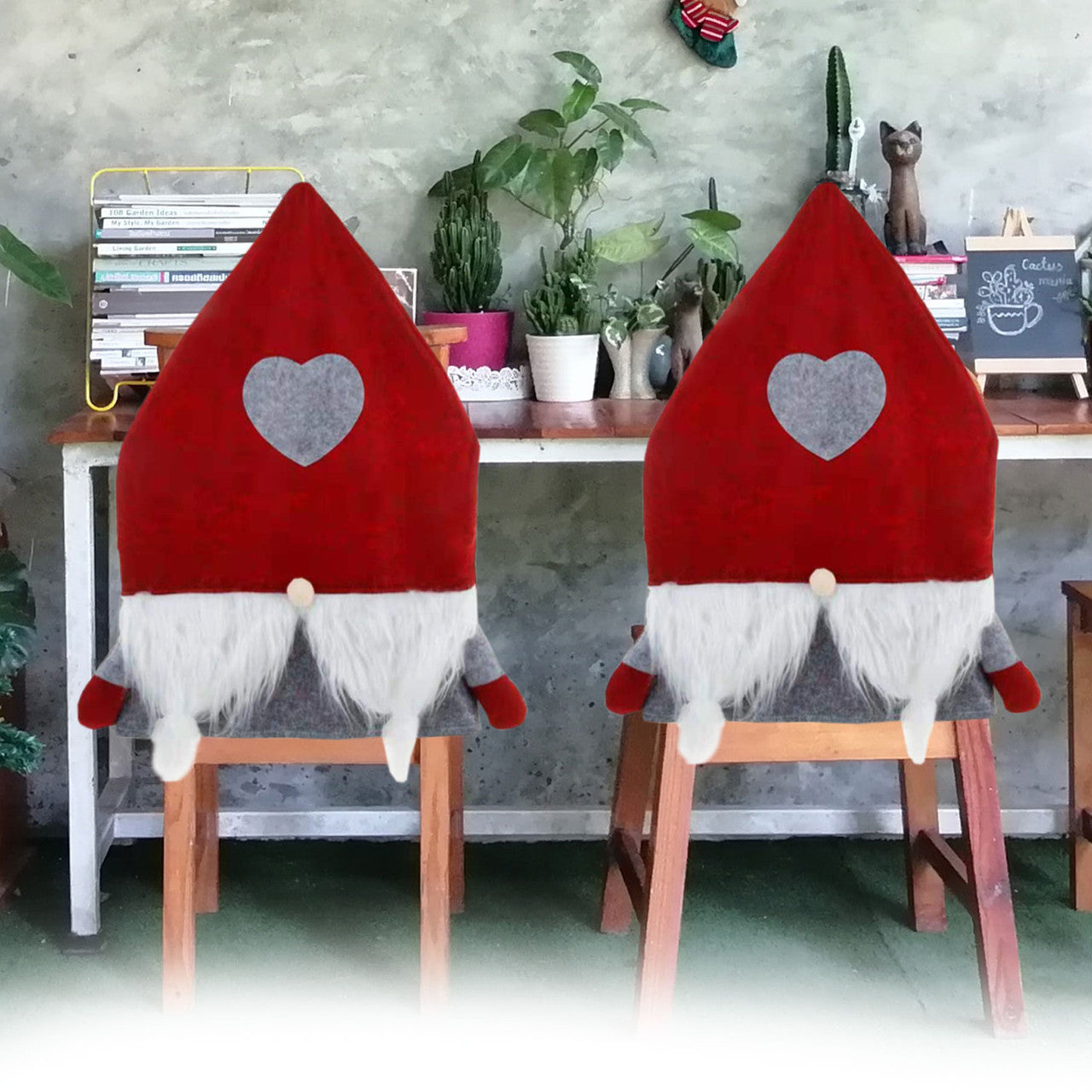 Christmas Santa Hat & Beard Chair Covers (2pcs) Red