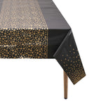 Rectangular Plastic Disposable Tablecloth - Black - Gold Polka Dot Print