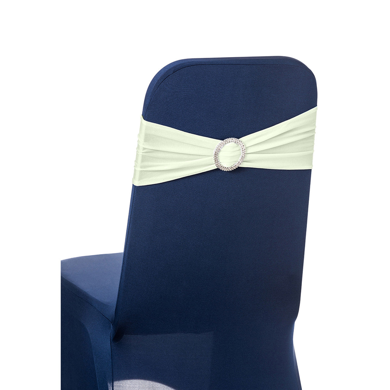 Spandex Chair Band with Round Diamante Buckle - Ivory